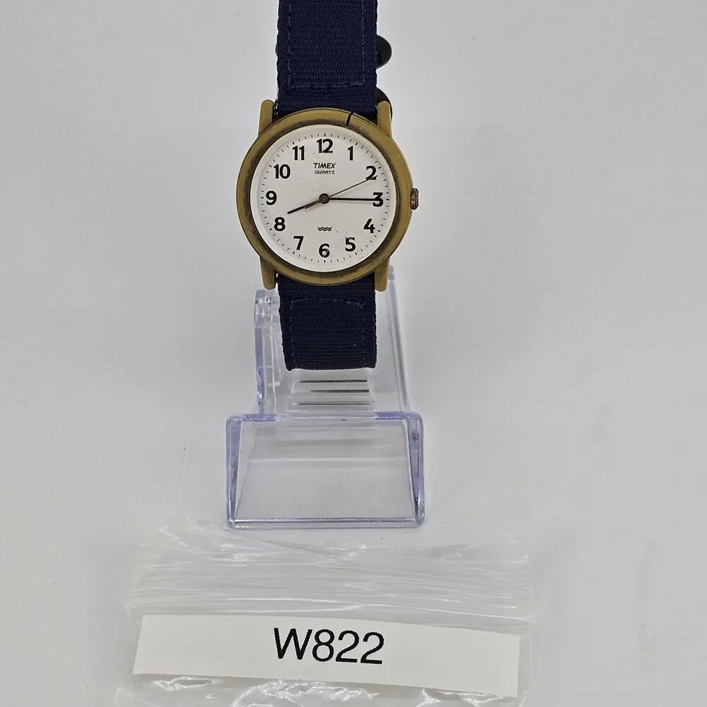 VTG Timex Easy Read Men Watch 34MM White Dial New Blue Canvas Bands New‎ Battery